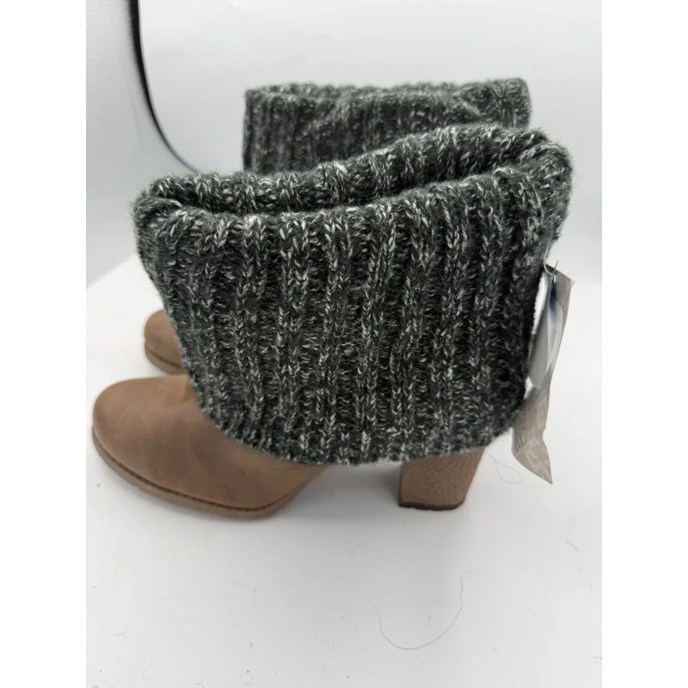 Muk Luks Womens Brown Knit Cuff Block Heel Ankle Boots 17286 Ivory Size 10